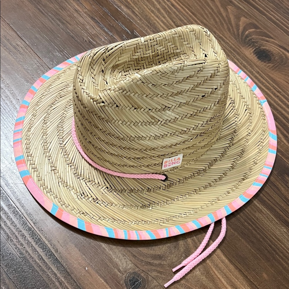 Billabong Straw Hat with Pink and Blue Accents